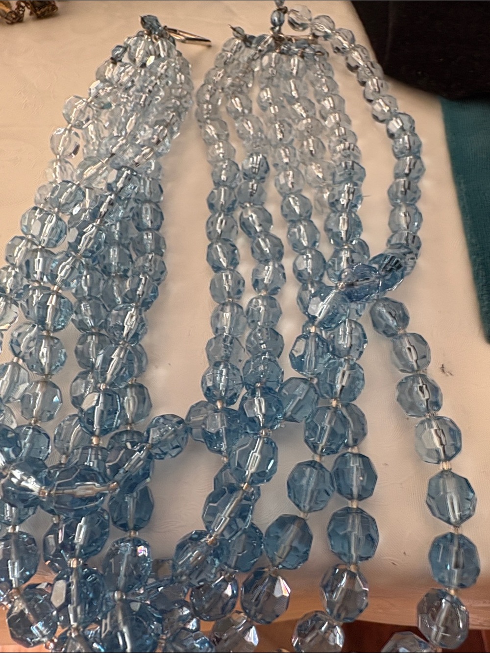 Source Unknown Light Blue Multi-Strand Crystal Beaded Necklace